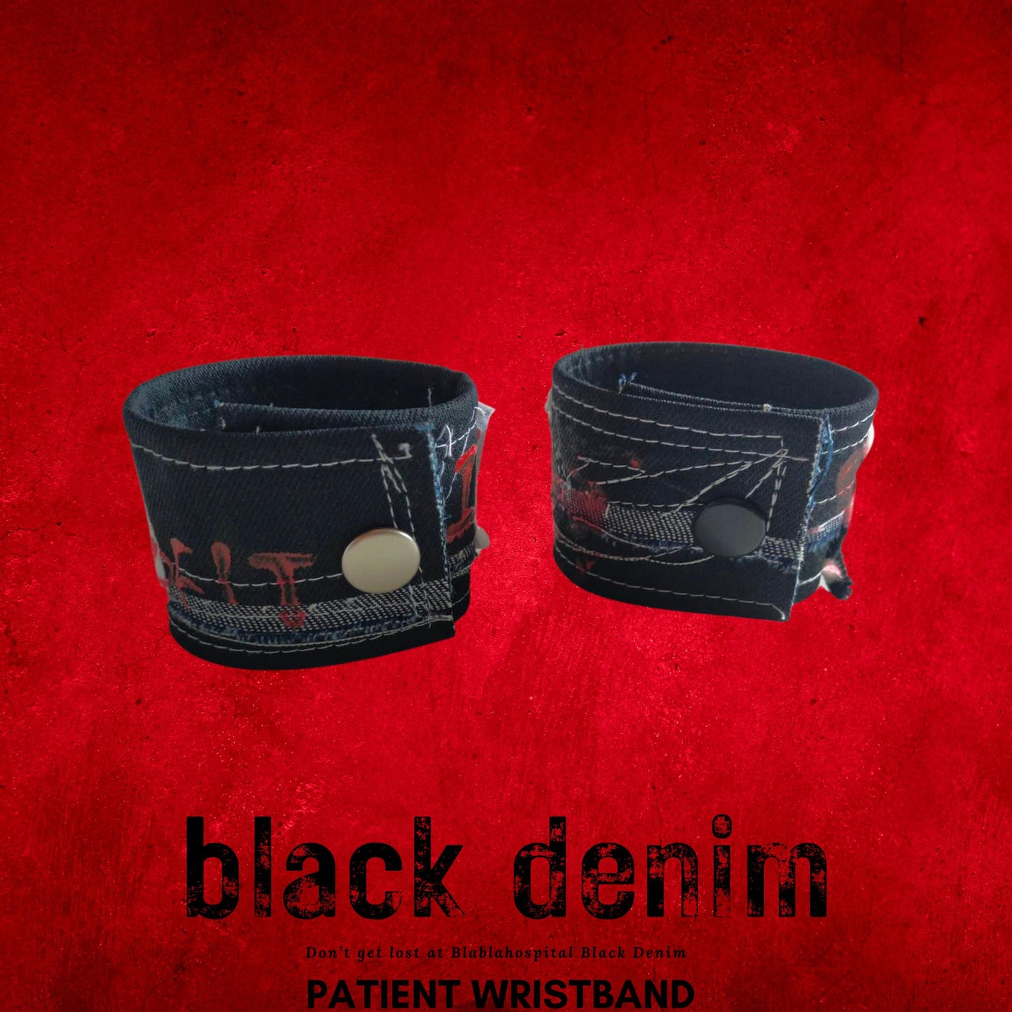 【Breite 5 cm/Handgelenk 17,5cm】Blabla Patient Punk-Armbandkollektion 2023 im schwarzen Denim-Design