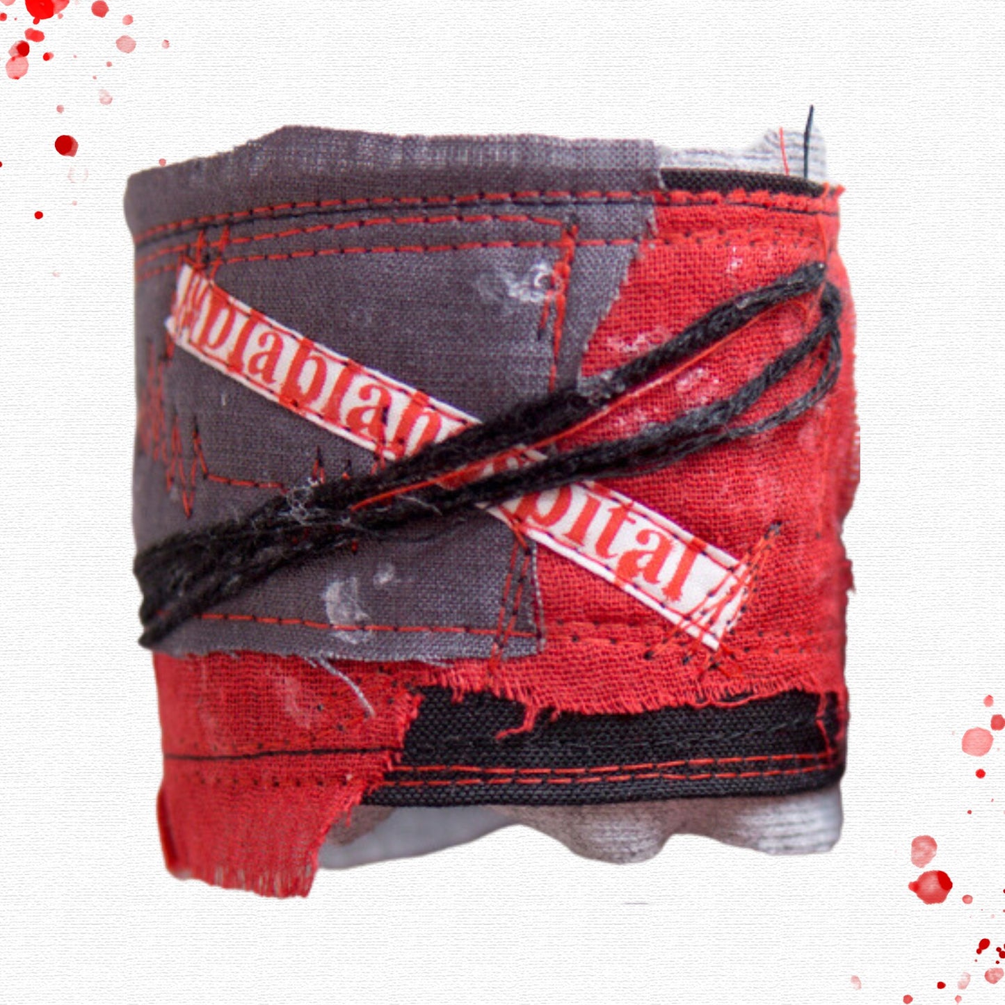 グレーx赤黒デザイン患者様専用リストバンド ハンドメイド blablahospitalロゴむき出しデザインで攻める!
