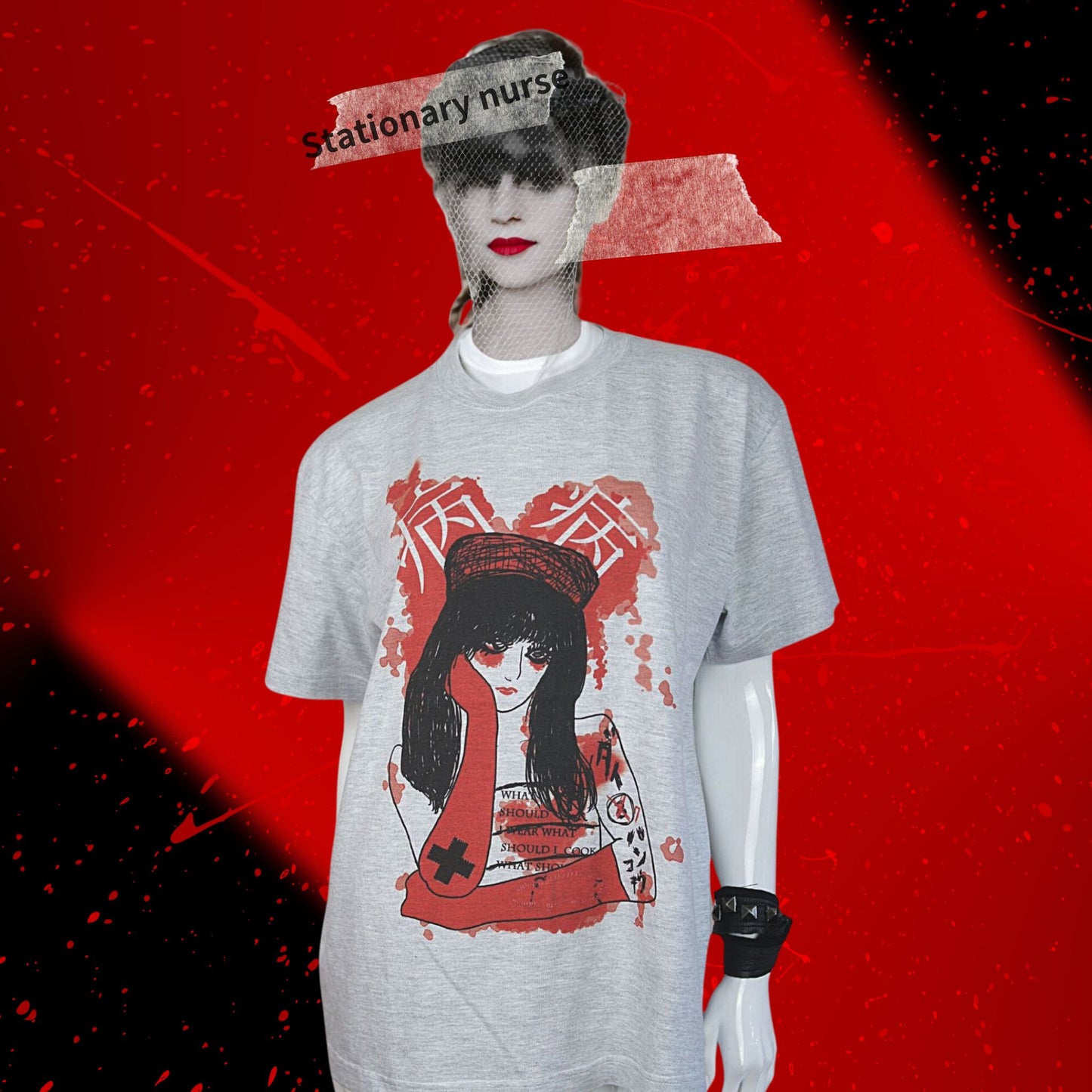 The Nurse SICK!SICK! Printed Gray T shirt Japanese Yamikawaii Punk Fashion