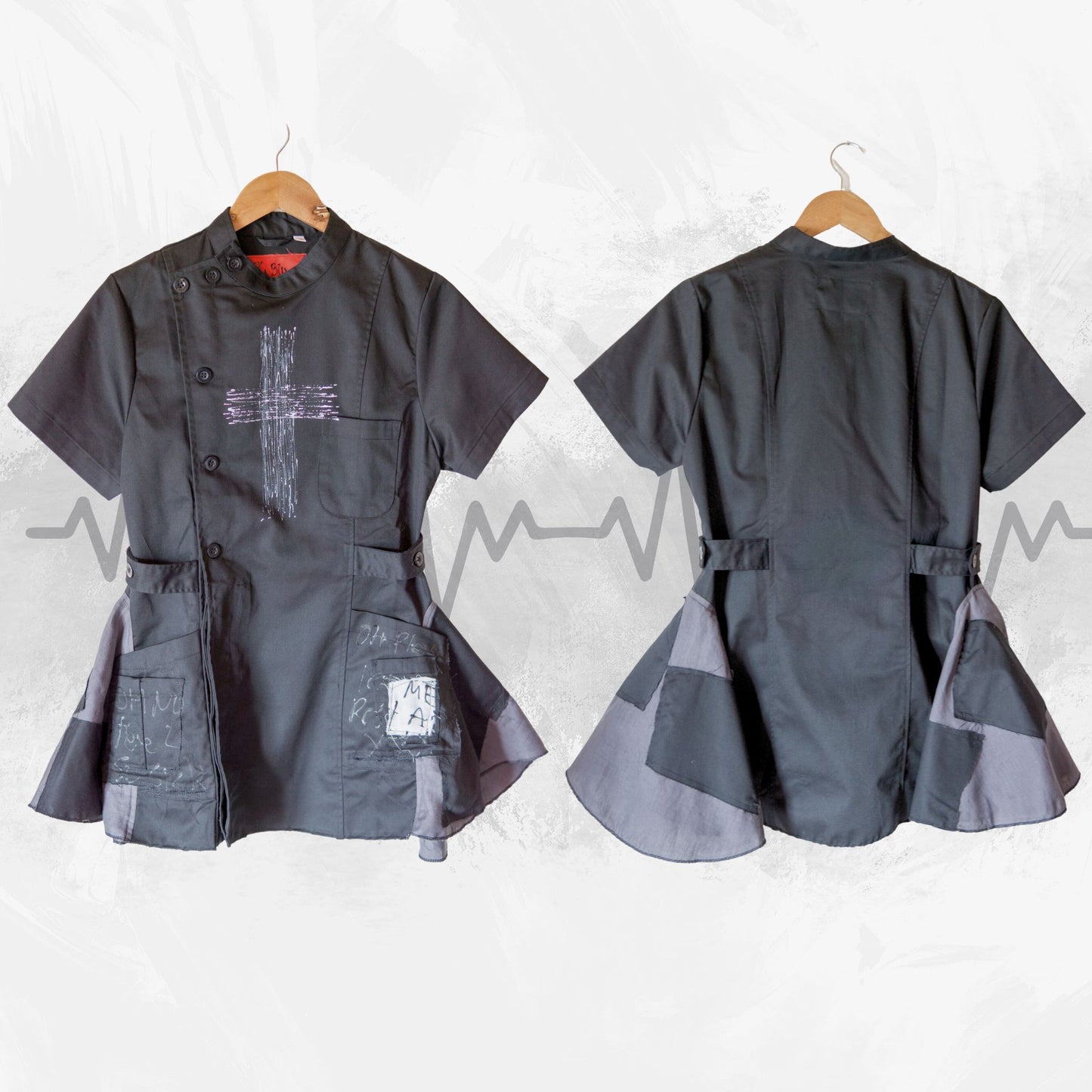 NEU! Schwarzes Gothic-Krankenschwesterkleid mit weißem Kreuzmuster