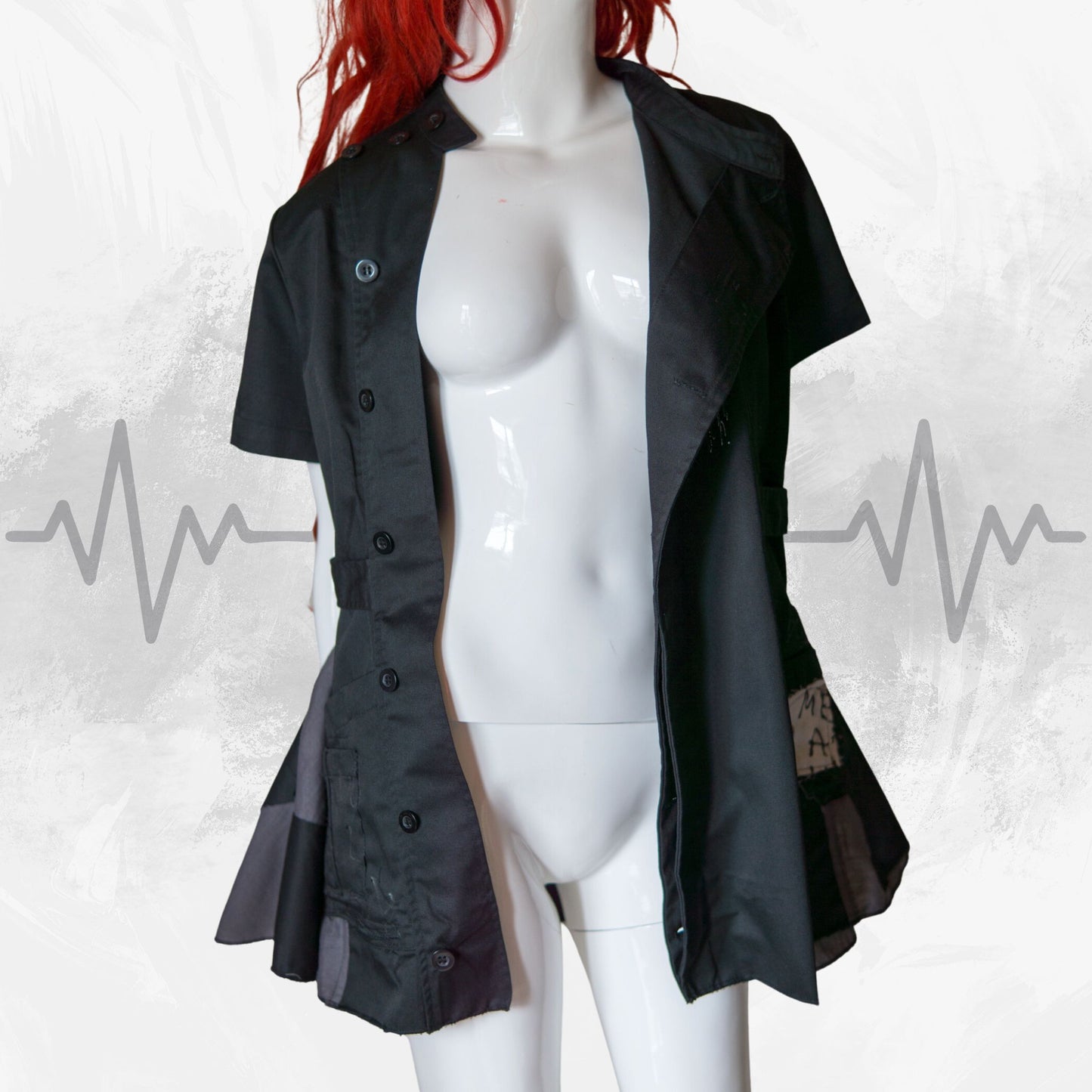 NEU! Schwarzes Gothic-Krankenschwesterkleid mit weißem Kreuzmuster