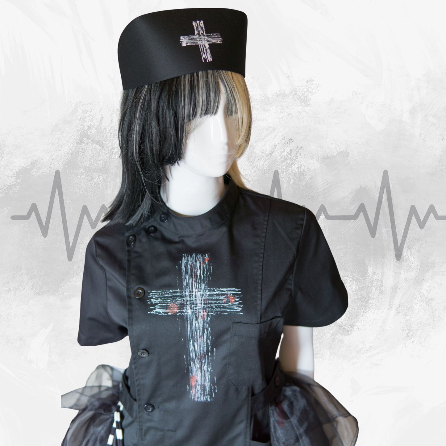 NEW! Black Gothic Punk Nurse Dress White Cross Paint