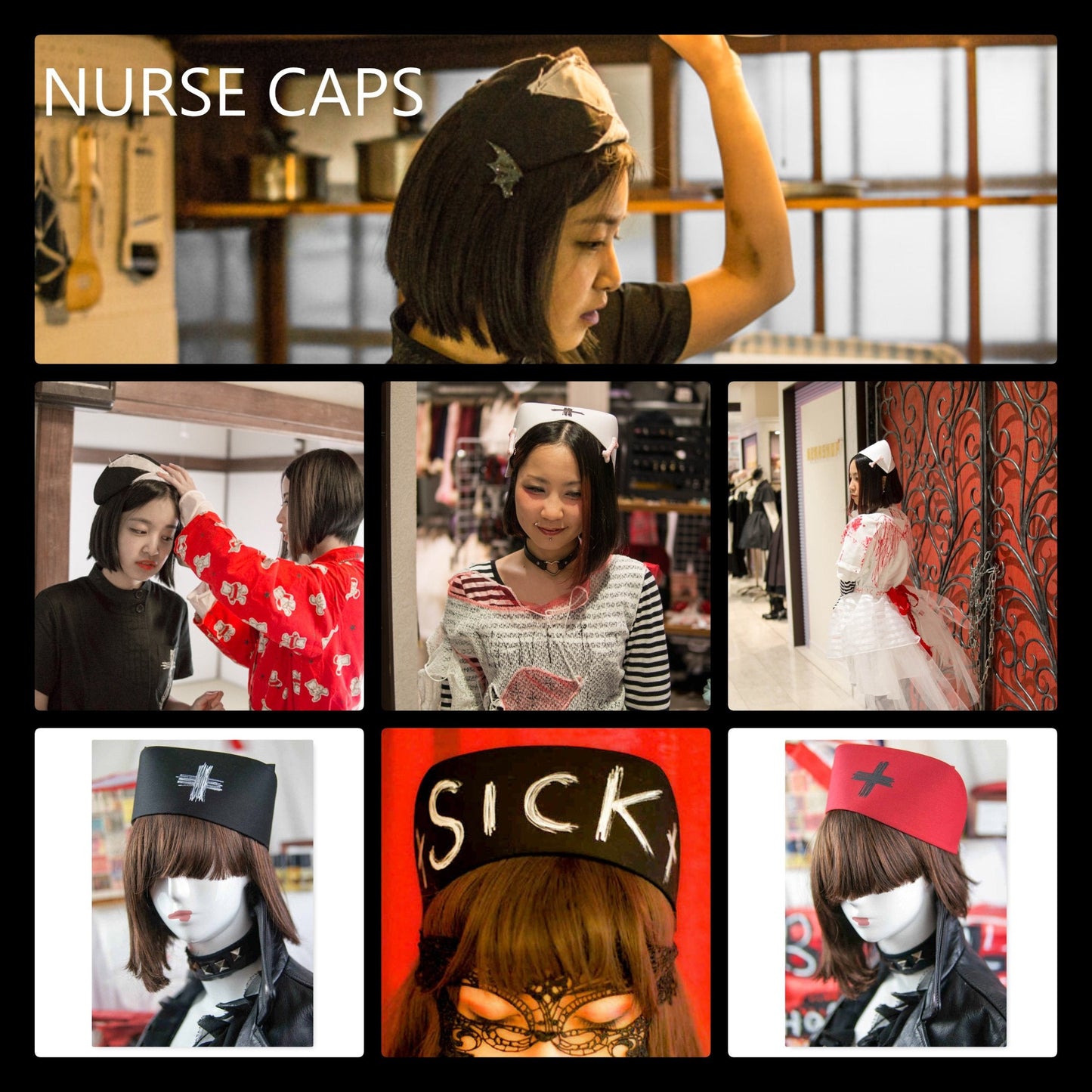 Red tulle frill – Black Nurse Cap