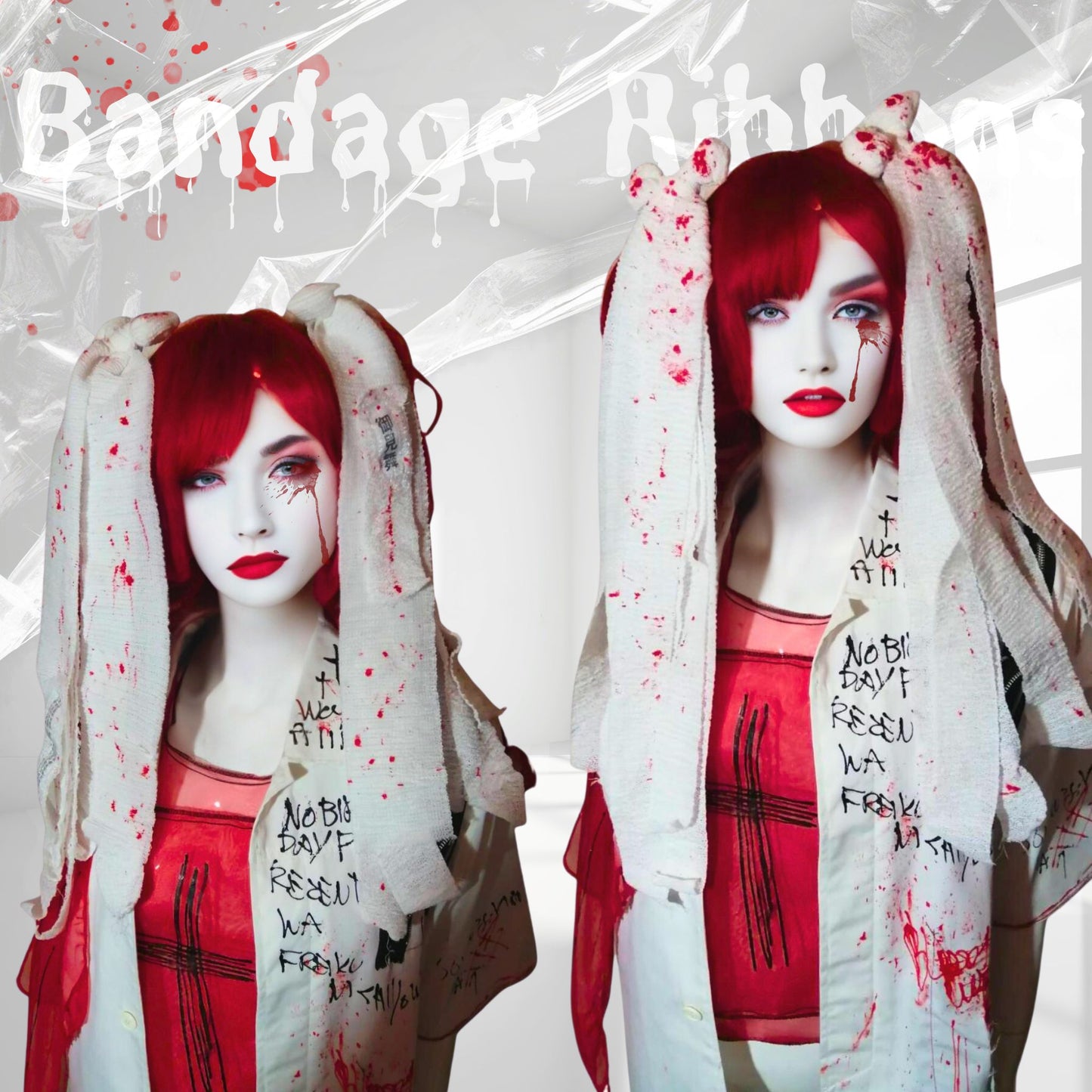 【50cm ish】Bandage Ribbon Hair Ties Yamikawa J Fashion Sweet Sickness Style Set of Two Bloody Long! haha