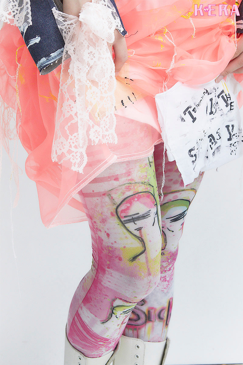 Harajuku Fashion Pink Tights „Mir wird schlecht in seinem Traum“ 80 Denier