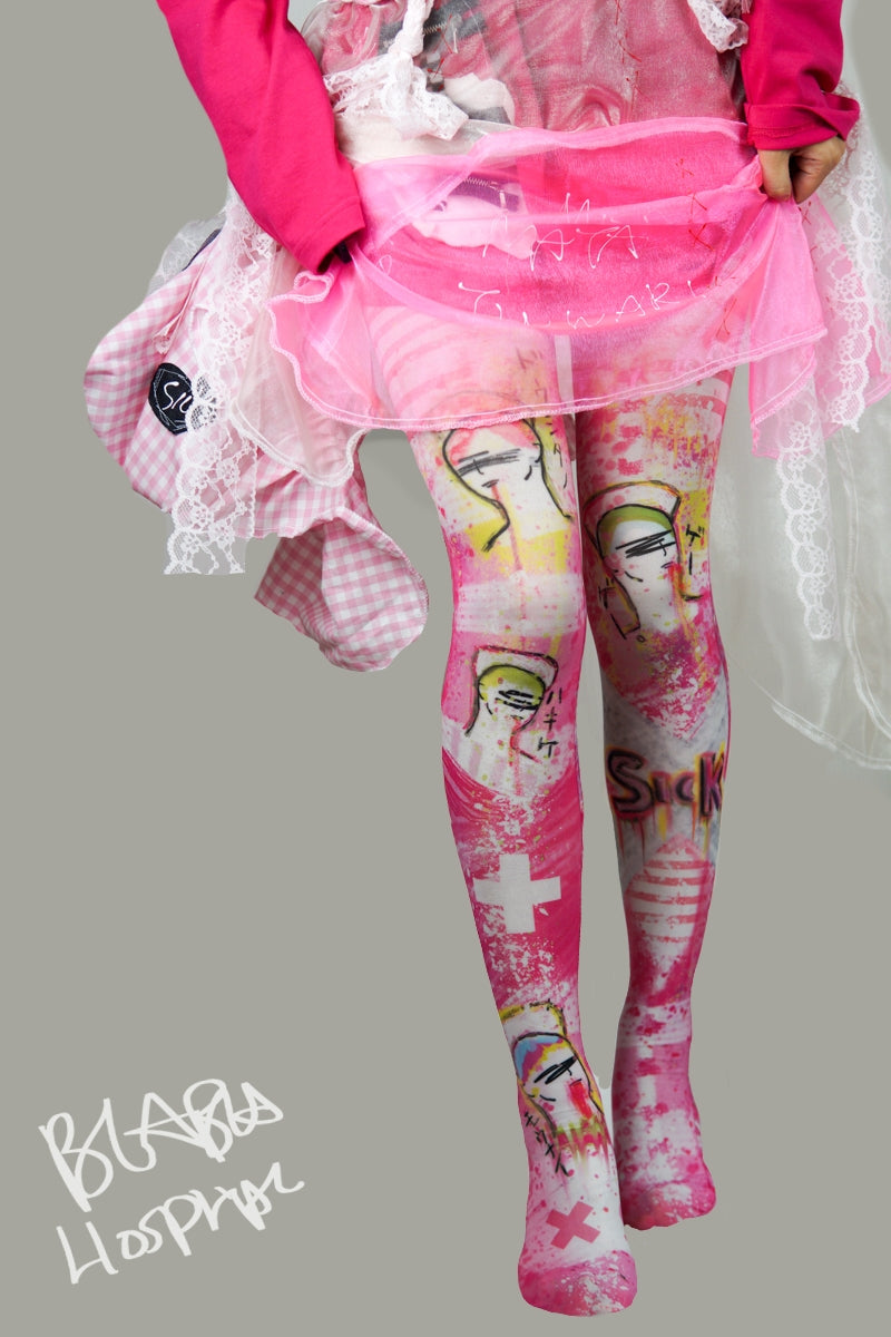 Harajuku  Fashion Pink Tights　”I feel sick in his dream " 80 denier