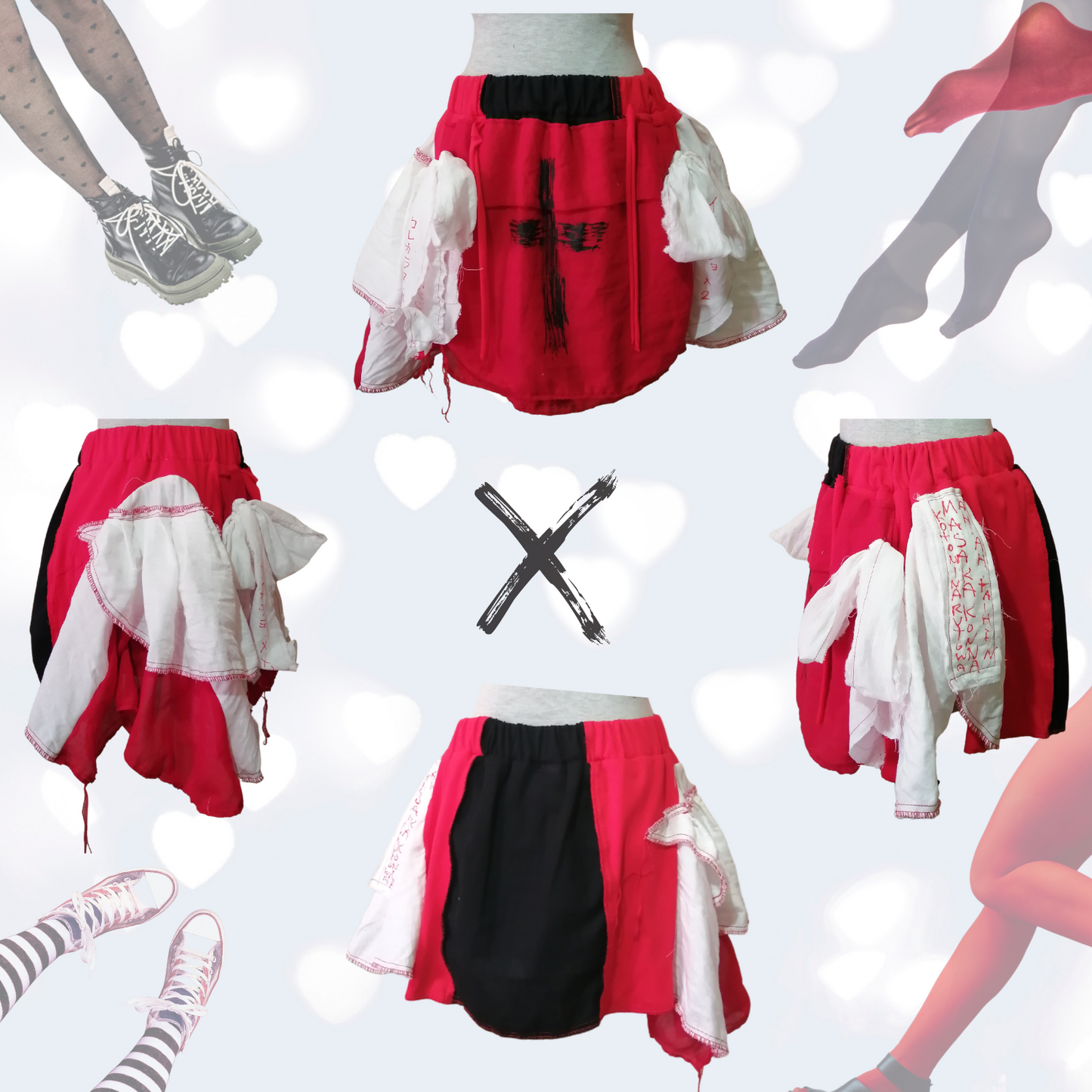 Sweet punk sickness fashion Gothic and Lolita handmade skirt Black cross design