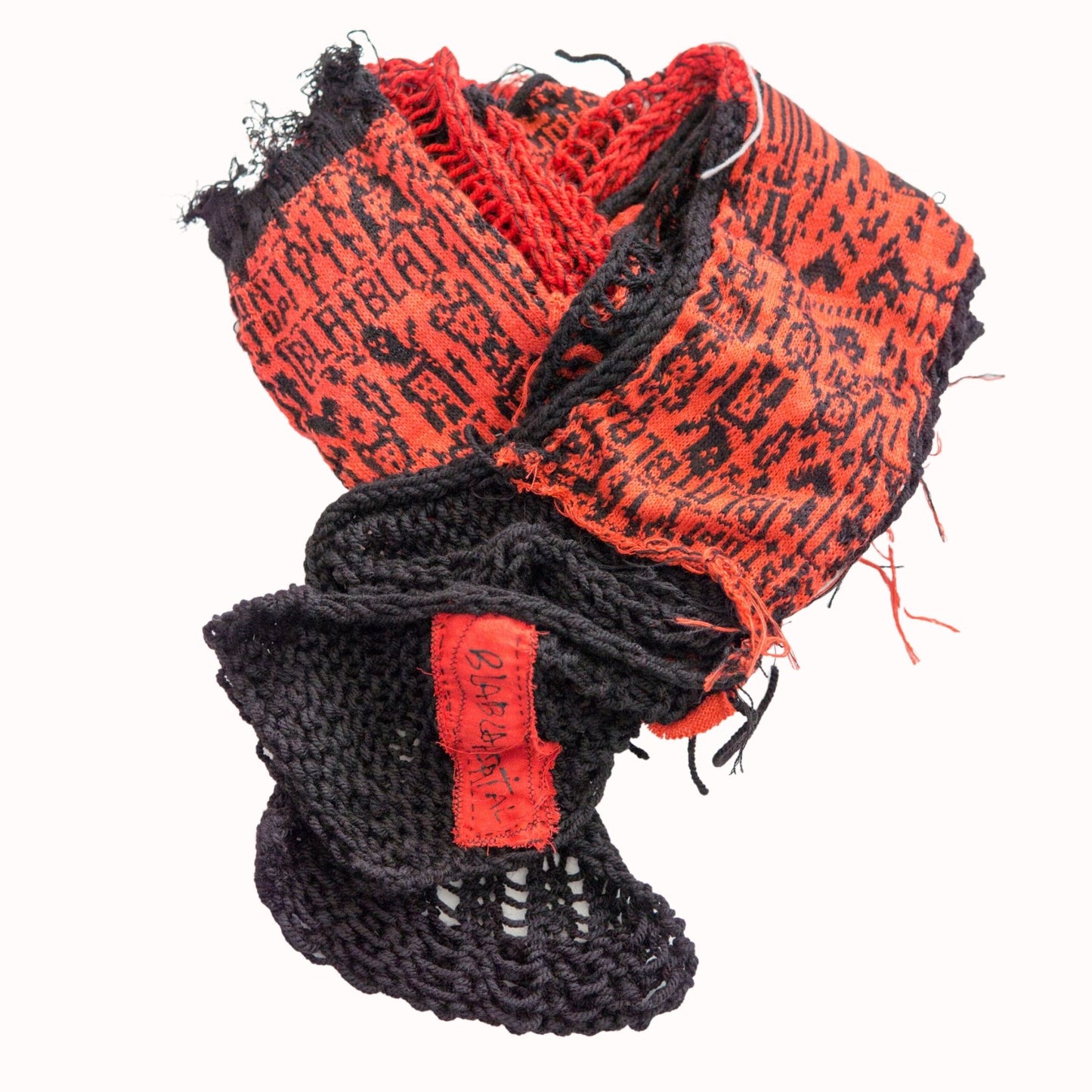 Tokyo Punk Knit Handmade Black and Red Punk Scarf 【275cm】