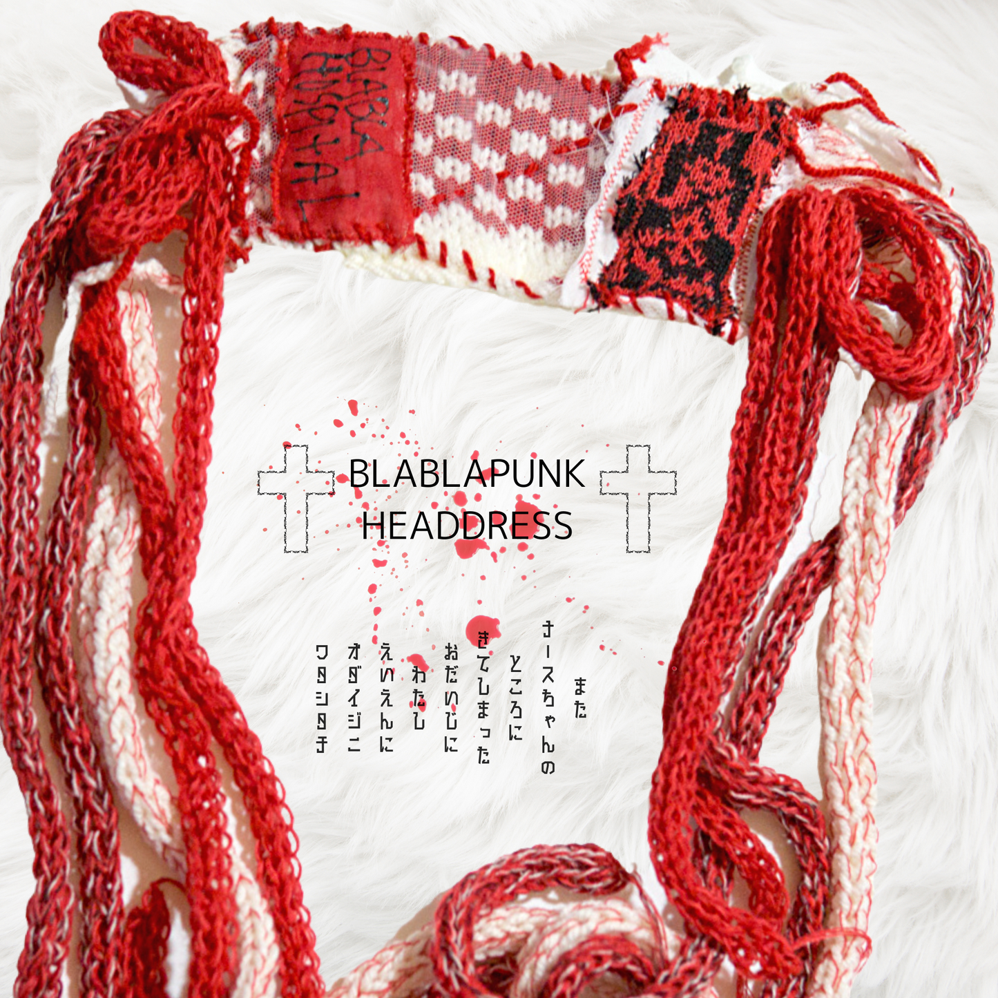 The Nurse Red and White Punk Knit Lolita Fashion Headdress Handmade