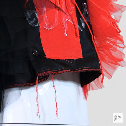 Black Sleeveless Top – Instinctive Red and Black Tulle Ruffle