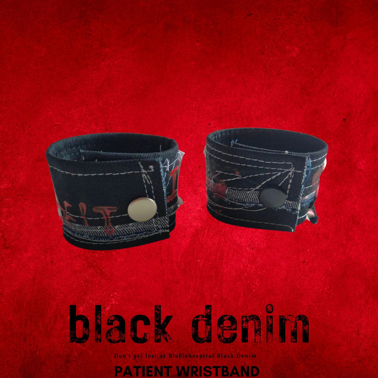 【Width 5cm/ Wrist 17.5ｃｍ】Black Denim Design  Blabla  Patient Punk Wristband Collection