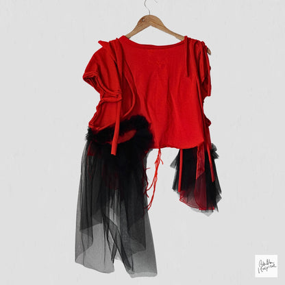 Black and Red Knit Choker & Asymmetrical Top Set - Handmade One-of-a-Kind