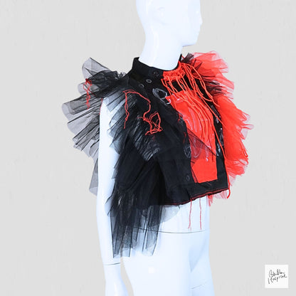 Black Sleeveless Top – Instinctive Red and Black Tulle Ruffle