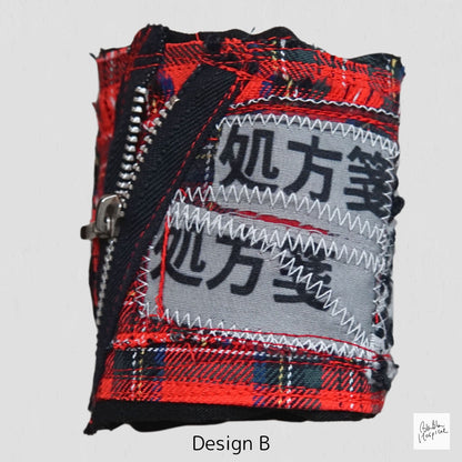 Tartan Check x Knit Patch Punk Bracelet The  Blabla-Patient Wristband  Collection -Wide