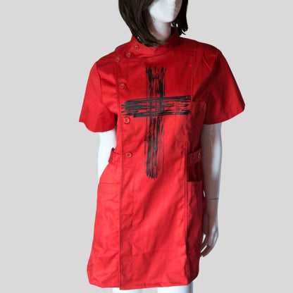 Rotes Gothic-Krankenschwesterkleid, schwarzes Cross-Punk-Lack!