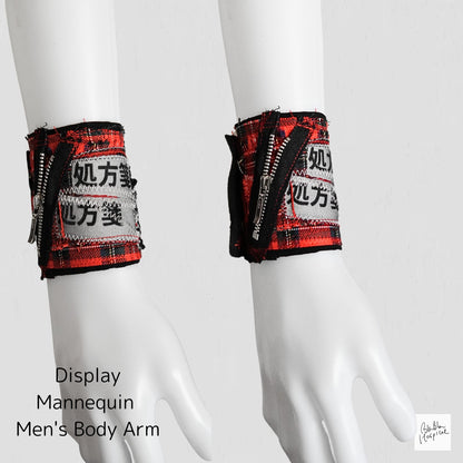 Tartan Check x Knit Patch Punk Bracelet The  Blabla-Patient Wristband  Collection -Wide