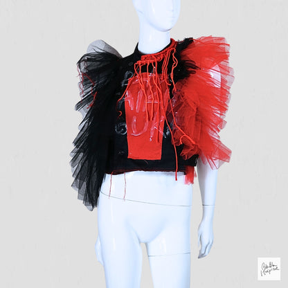 Black Sleeveless Top – Instinctive Red and Black Tulle Ruffle