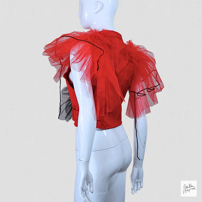 Red Sleeveless Top – Instinctive Tulle Ruffle