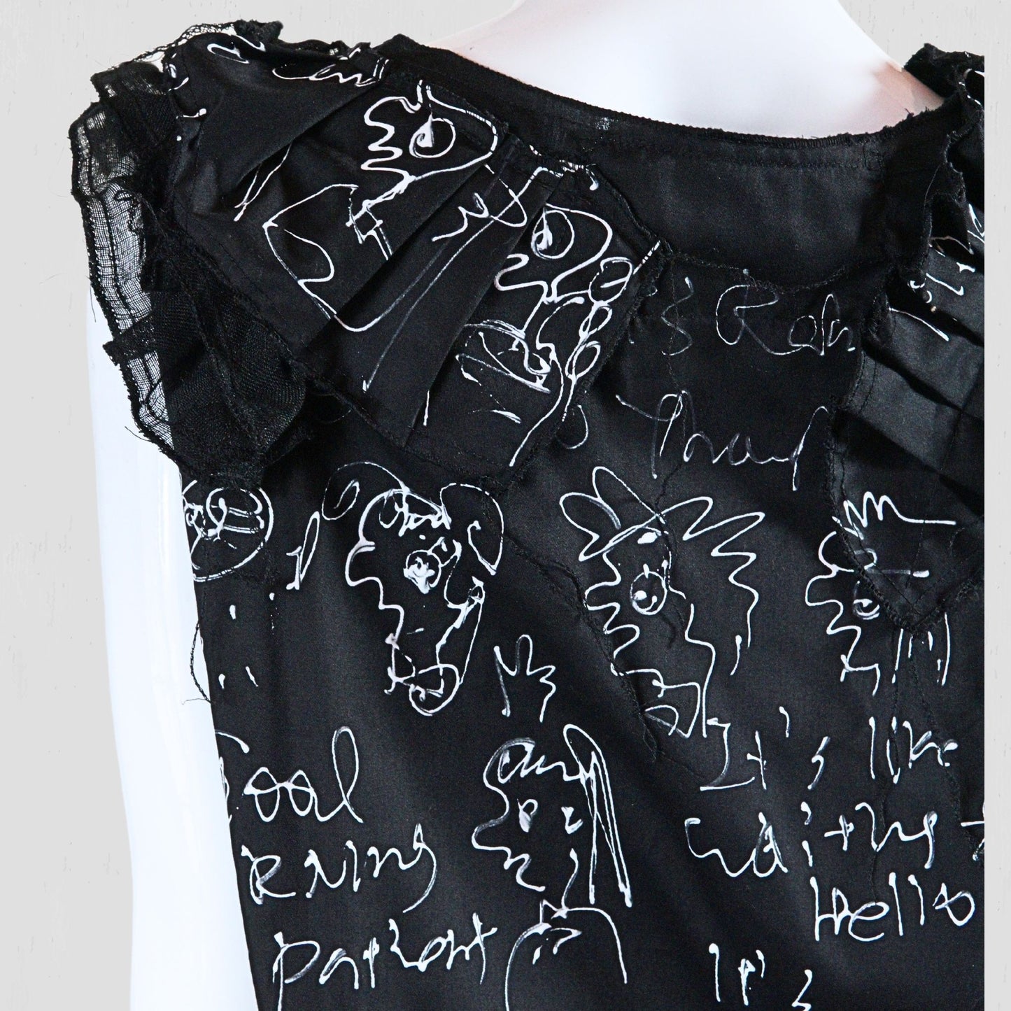 Black and White Handpainted Desgin Sleeveless Top