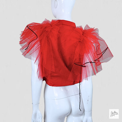 Red Sleeveless Top – Instinctive Tulle Ruffle