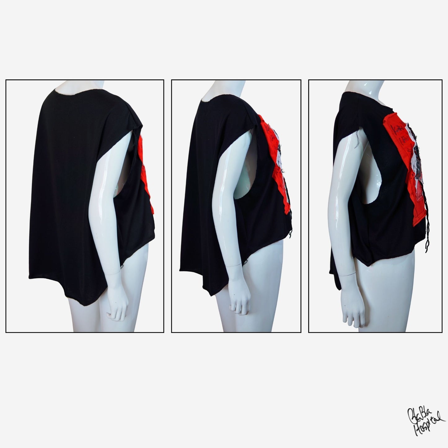 Face No.001 | Un-knitted Yarn thingamajig – Oversized Black Sleeveless Top