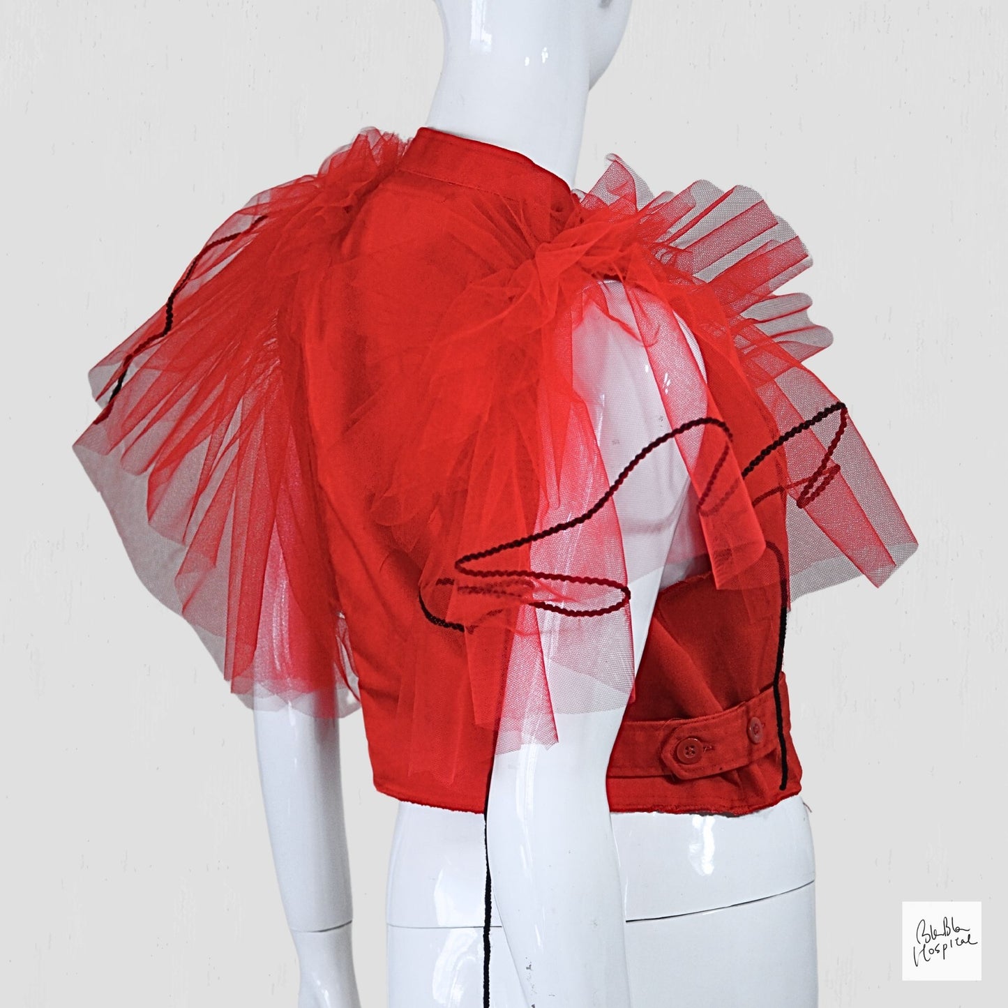 Red Sleeveless Top – Instinctive Tulle Ruffle