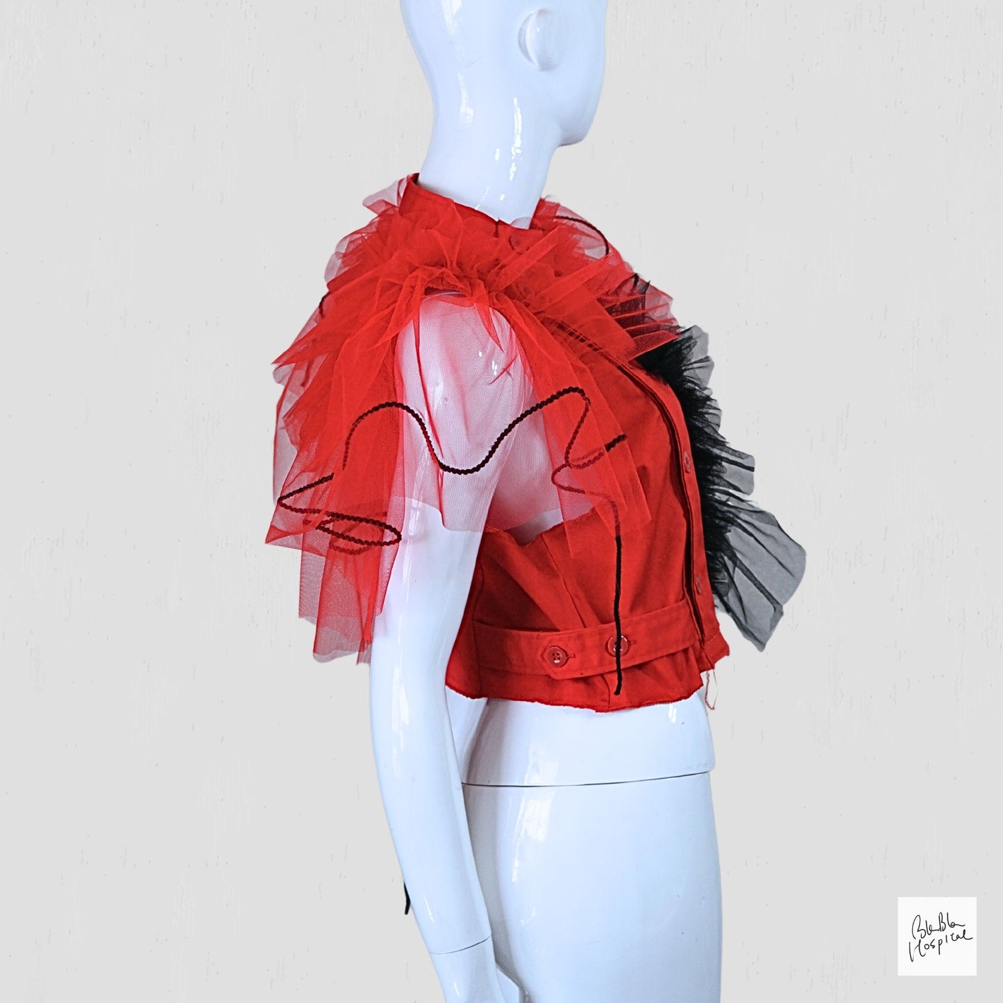 Red Sleeveless Top – Instinctive Tulle Ruffle