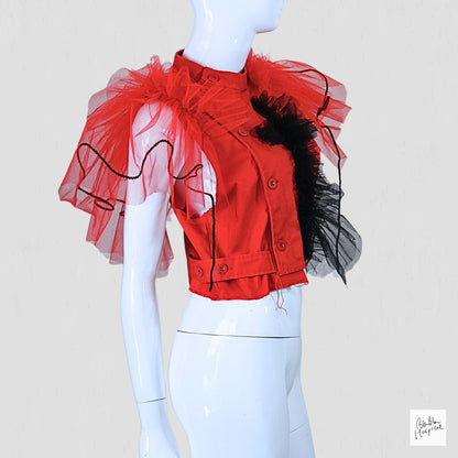 Red Sleeveless Top – Instinctive Tulle Ruffle