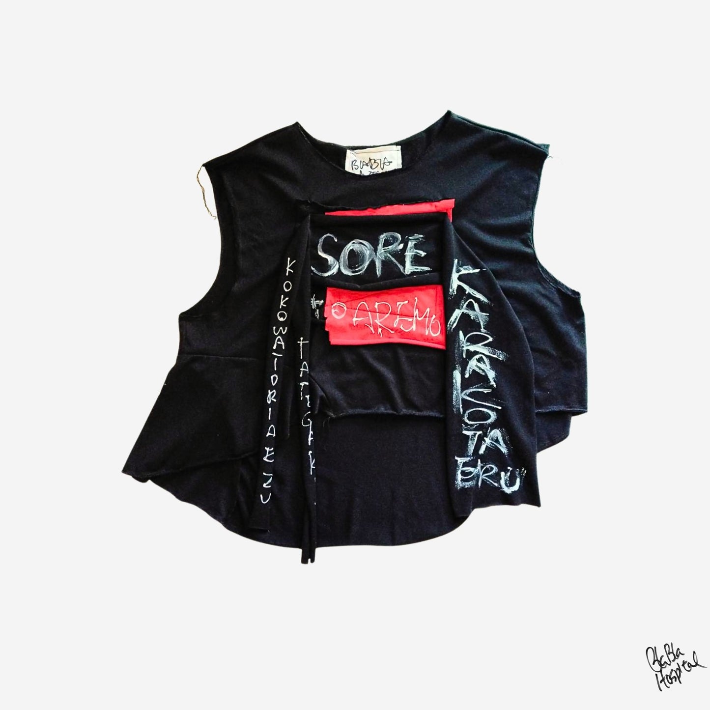 Face No.002 | Romaji writing – Oversized Black Sleeveless Top