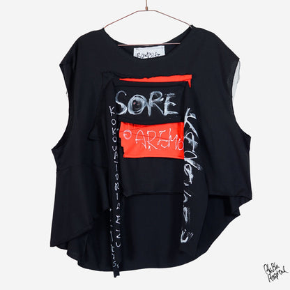 Face No.002 | Romaji writing – Oversized Black Sleeveless Top