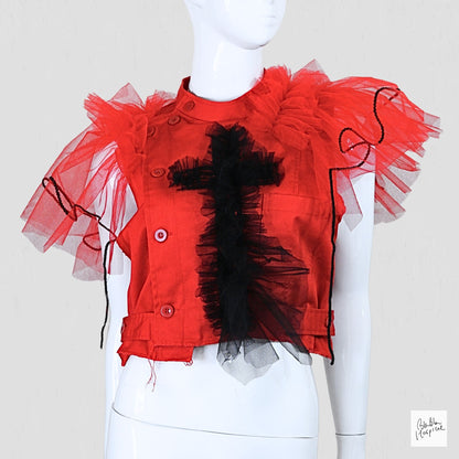 Red Sleeveless Top – Instinctive Tulle Ruffle