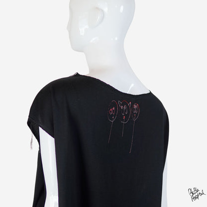 Face No.002 | Romaji writing – Oversized Black Sleeveless Top