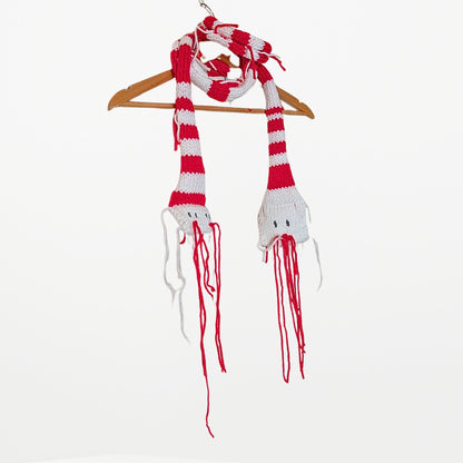 2 WAY SNAKE  – Narrow Scarf  Red and White