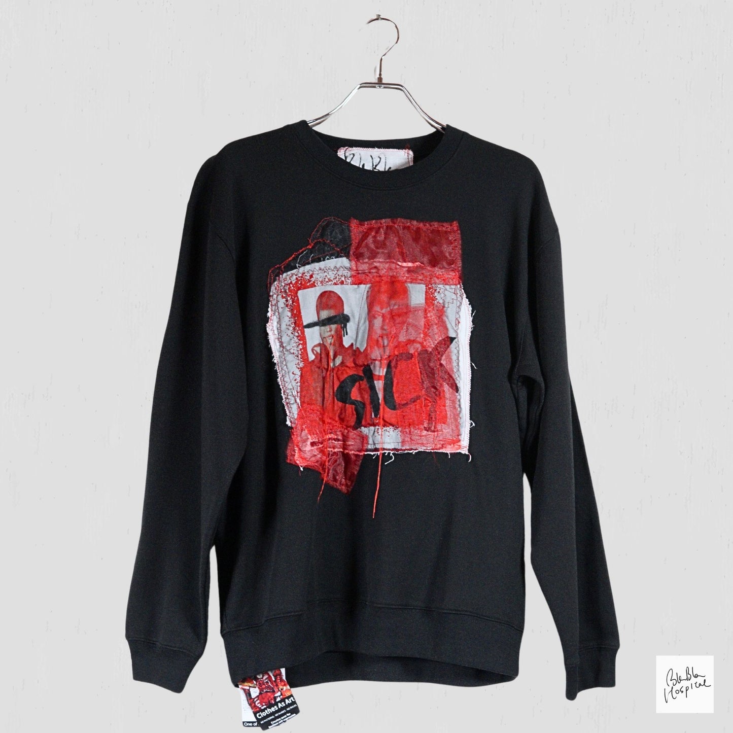 Printed Patch Black Sweatshirt Long Sleeve