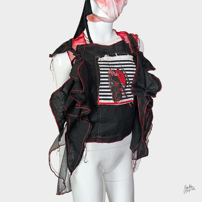 Red Air - No.03 |黒ガーゼ直感フリル オーガンジートップス –レイヤー重ね着用