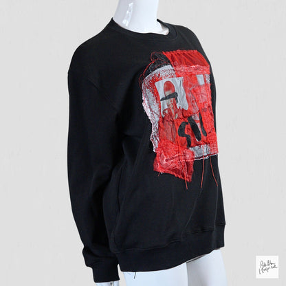 Printed Patch Black Sweatshirt Long Sleeve