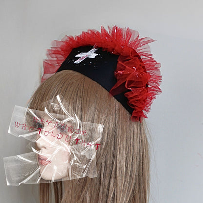 Red tulle frill – Black Nurse Cap