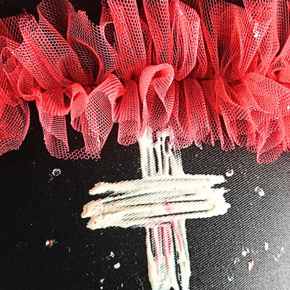 Red tulle frill – Black Nurse Cap