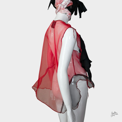 Red Air - No.02 |アートプリントパッチ オーガンジートップス –レイヤー重ね着用