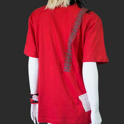 赤チェックパンク！レッドTシャツ　オーバーサイズ