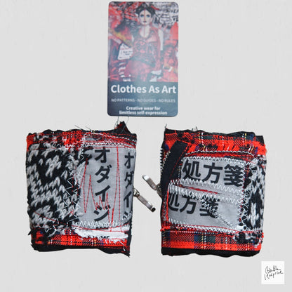 Tartan Check x Knit Patch Punk Bracelet The  Blabla-Patient Wristband  Collection -Wide