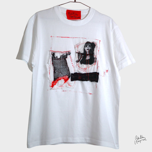 アートニットパッチデザイン　ホワイトTシャツ