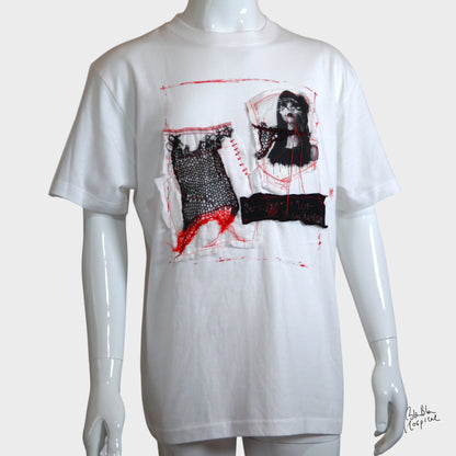 アートニットパッチデザイン　ホワイトTシャツ