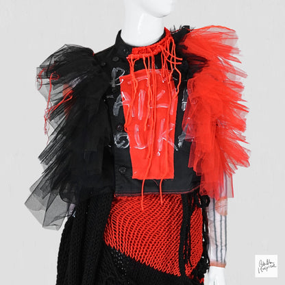 Black Sleeveless Top – Instinctive Red and Black Tulle Ruffle