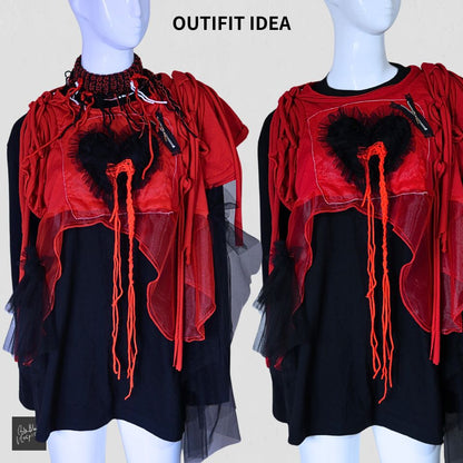 Black and Red Knit Choker & Asymmetrical Top Set - Handmade One-of-a-Kind