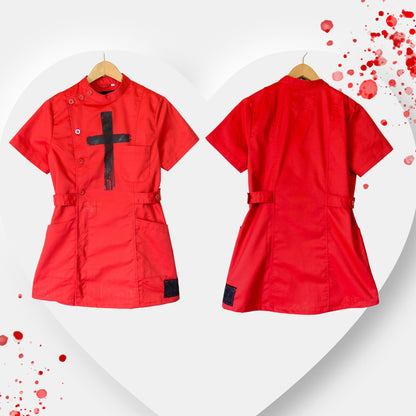NEW! Red Gothic Nurse Dress Black Cross Punk  Paint!