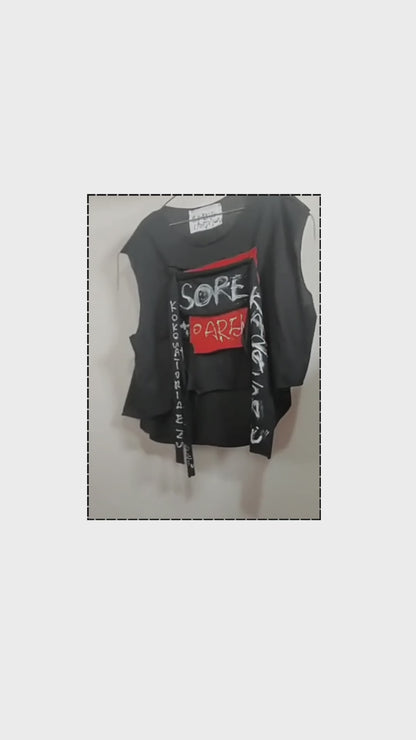 Face No.002 | Romaji writing – Oversized Black Sleeveless Top