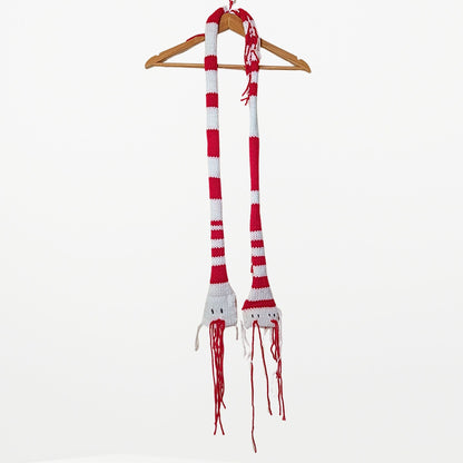 2 WAY SNAKE  – Narrow Scarf  Red and White