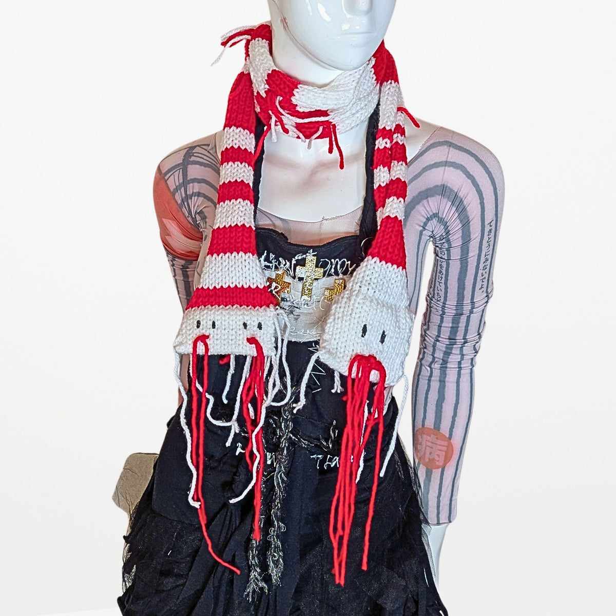 2 WAY SNAKE  – Narrow Scarf  Red and White