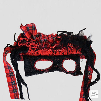 Red Tartan & Knit Headdress